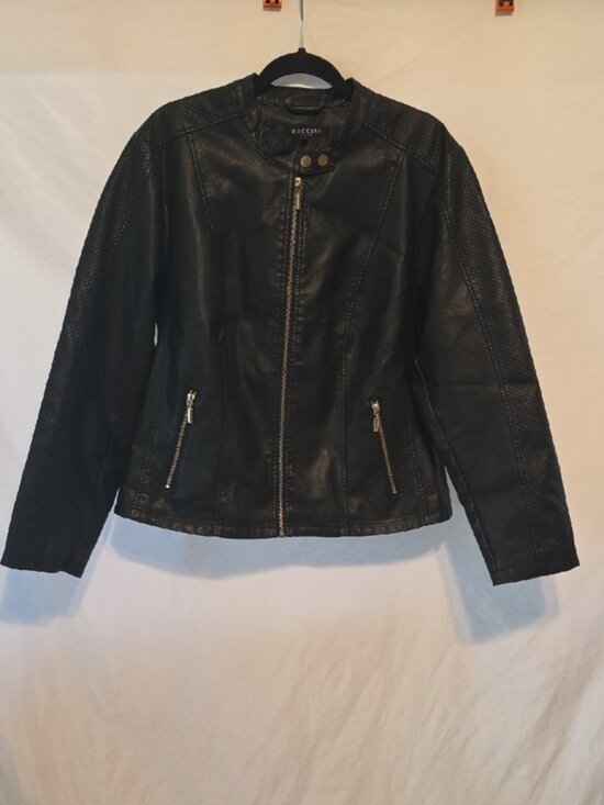 Baccini Jackets & Blazers - Women's Baccini Black Faux Leather Moto Jacket with Zip Pockets